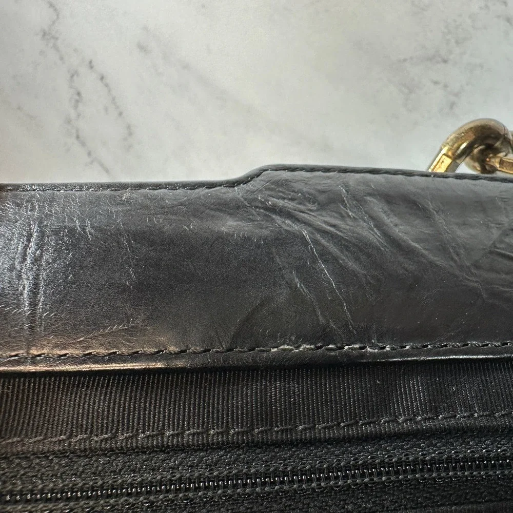 Chanel Frame Shoulder Bag CC Distressed Quilted Leather Black/Gold Thick Chain - Picture 14 of 16